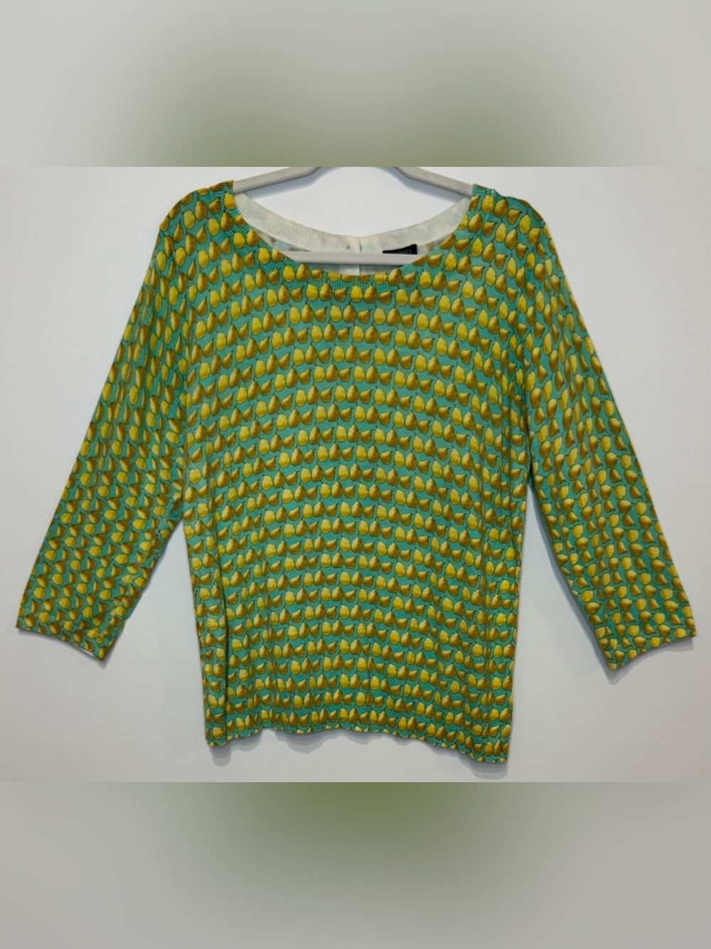 Talbots Women’s Pear Fruit Print Faux Button Back 3/4 Sleeves Sweater Size L